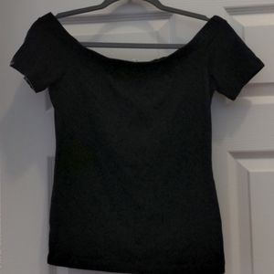 Black off the shoulder body con shirt